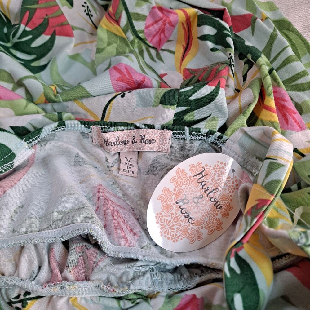 Harlow & Rose Tropical Floral Dress Juniors M Padded Bra High Low Hem - Picture 6 of 9